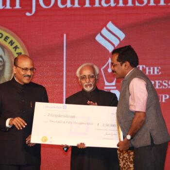Receiving Ramnath Goenka Journalist of the year